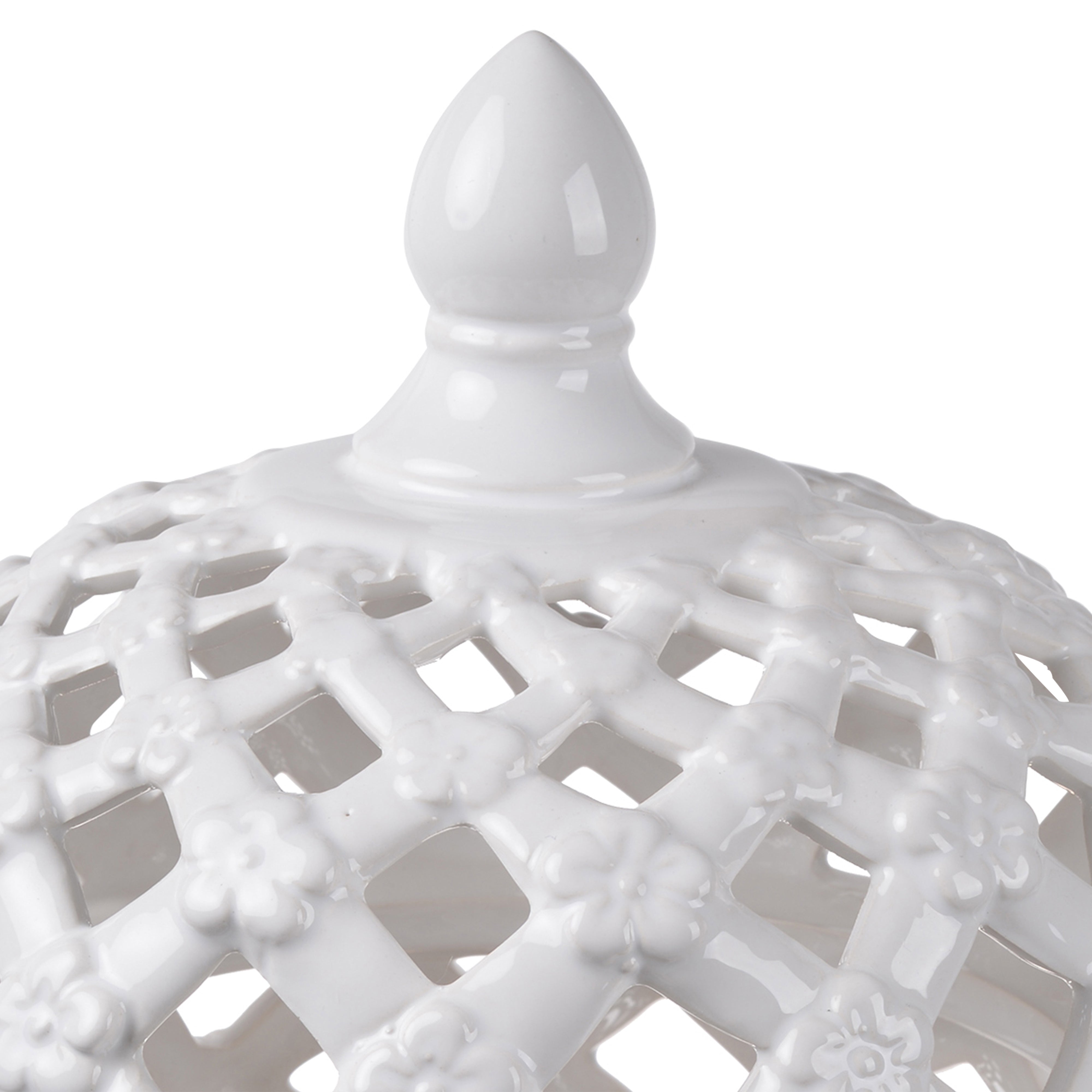 Decorative Ceramic Lidded Jar With Flower Motif Exterior Small White-zoom-3