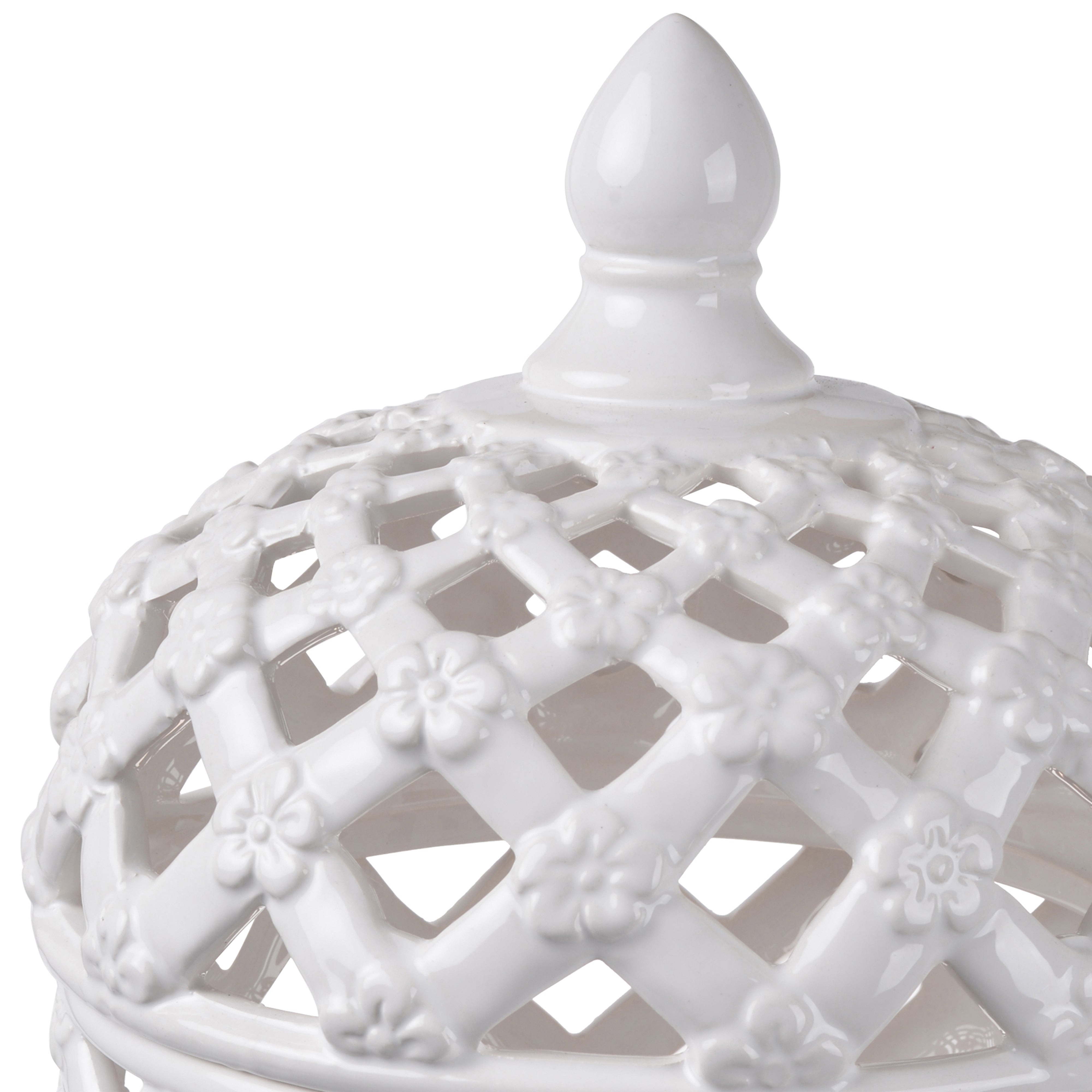 Decorative Ceramic Lidded Jar With Cut Out Texture Large White