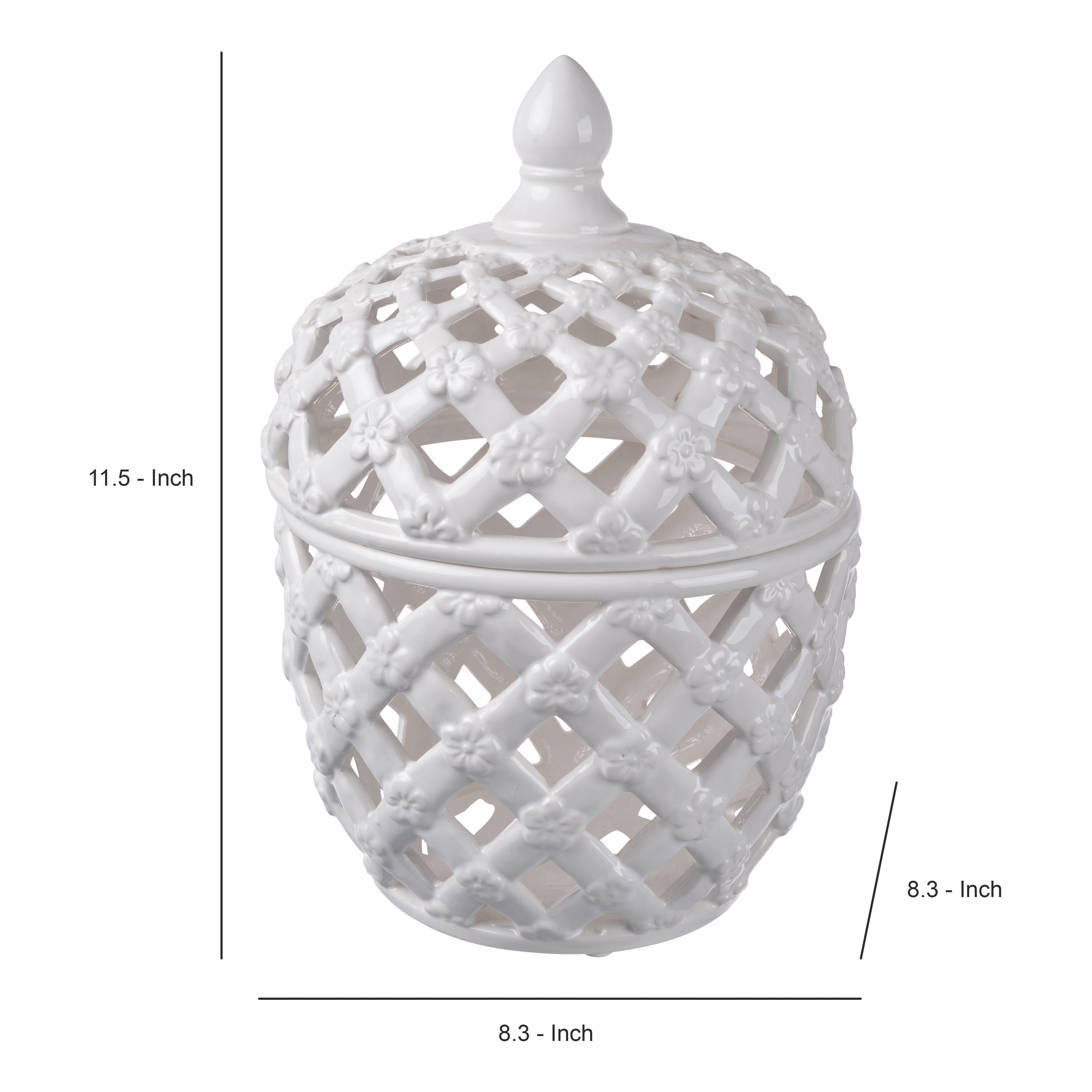 Decorative Ceramic Lidded Jar With Cut Out Texture Large White-zoom-4