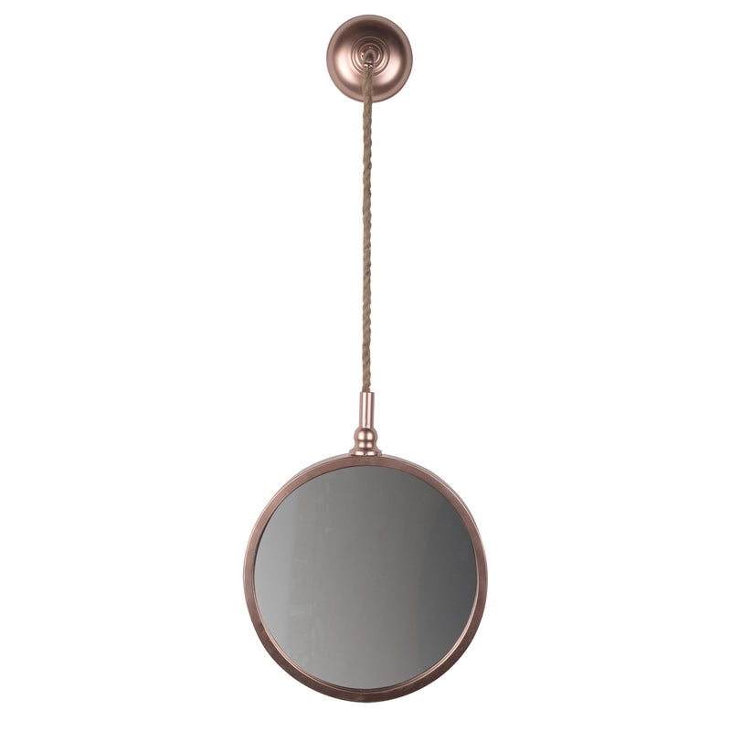 Metal Frame Round Wall Mirror With Attached Rope Hanging Small Copper-zoom-