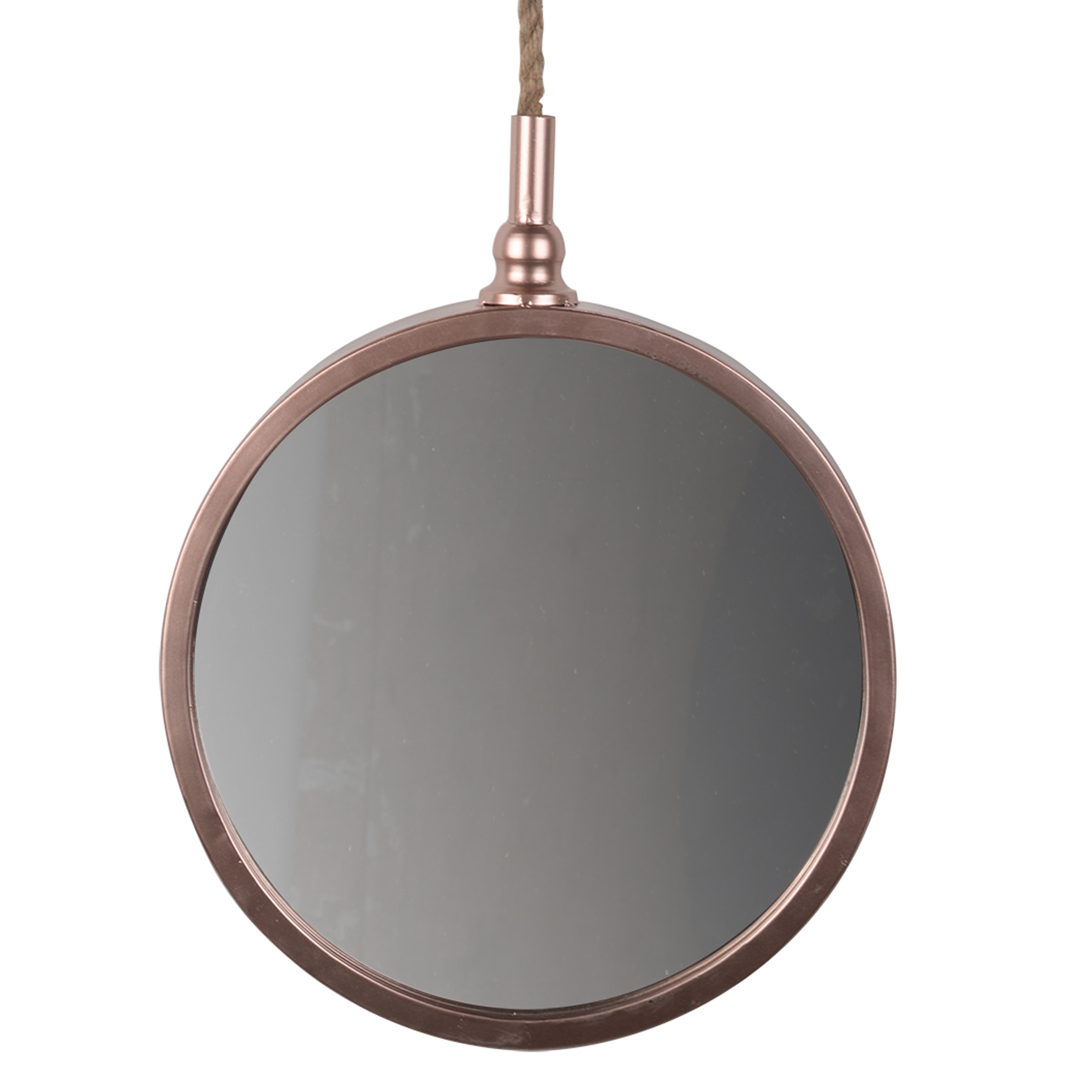 Metal Frame Round Wall Mirror With Attached Rope Hanging Small Copper-zoom-2