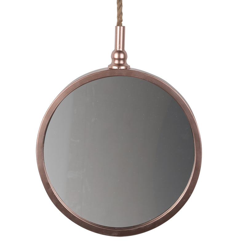 Metal Frame Round Wall Mirror With Attached Rope Hanging Small Copper-zoom-