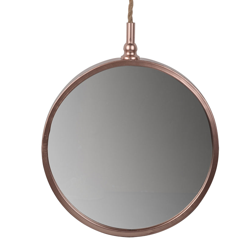 Metal Frame Round Wall Mirror With Attached Rope Hanging Medium Copper-zoom-
