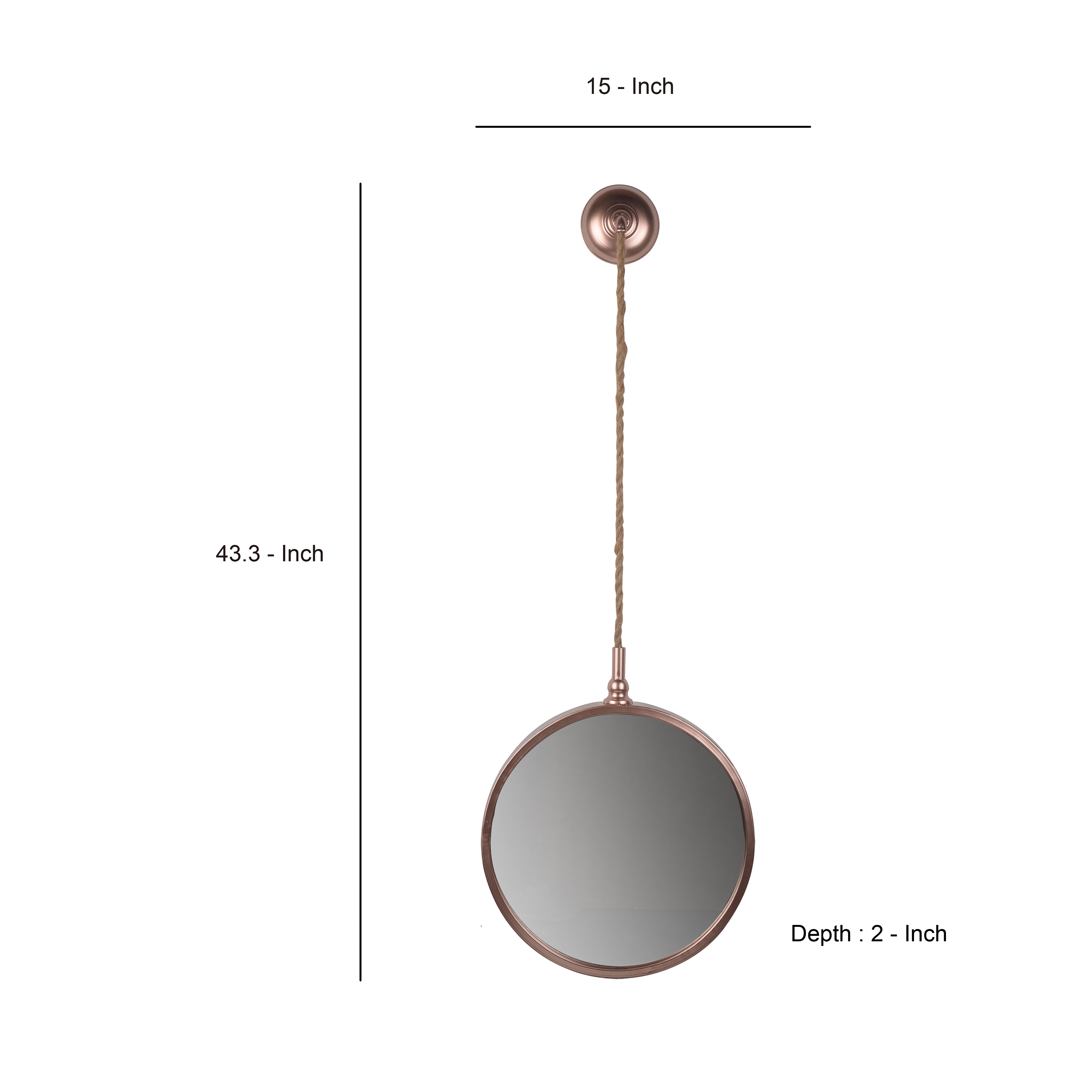 Metal Frame Round Wall Mirror With Attached Rope Hanging Medium Copper-zoom-4