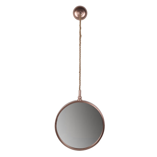 Metal Frame Round Wall Mirror With Attached Rope Hanging Medium Copper
