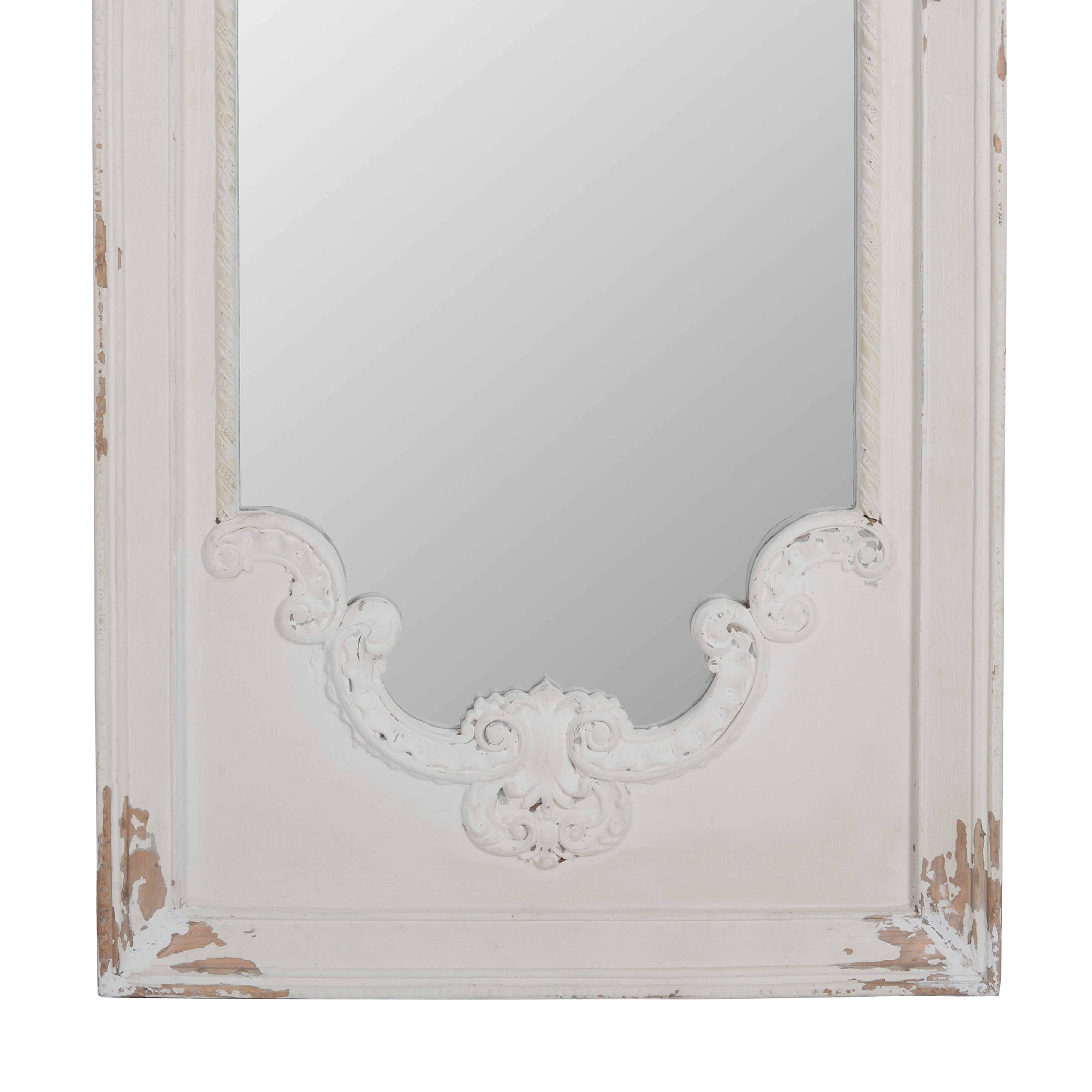 Wooden Rectangle Wall Mirror With Chipped Edges And Hook White-zoom-3
