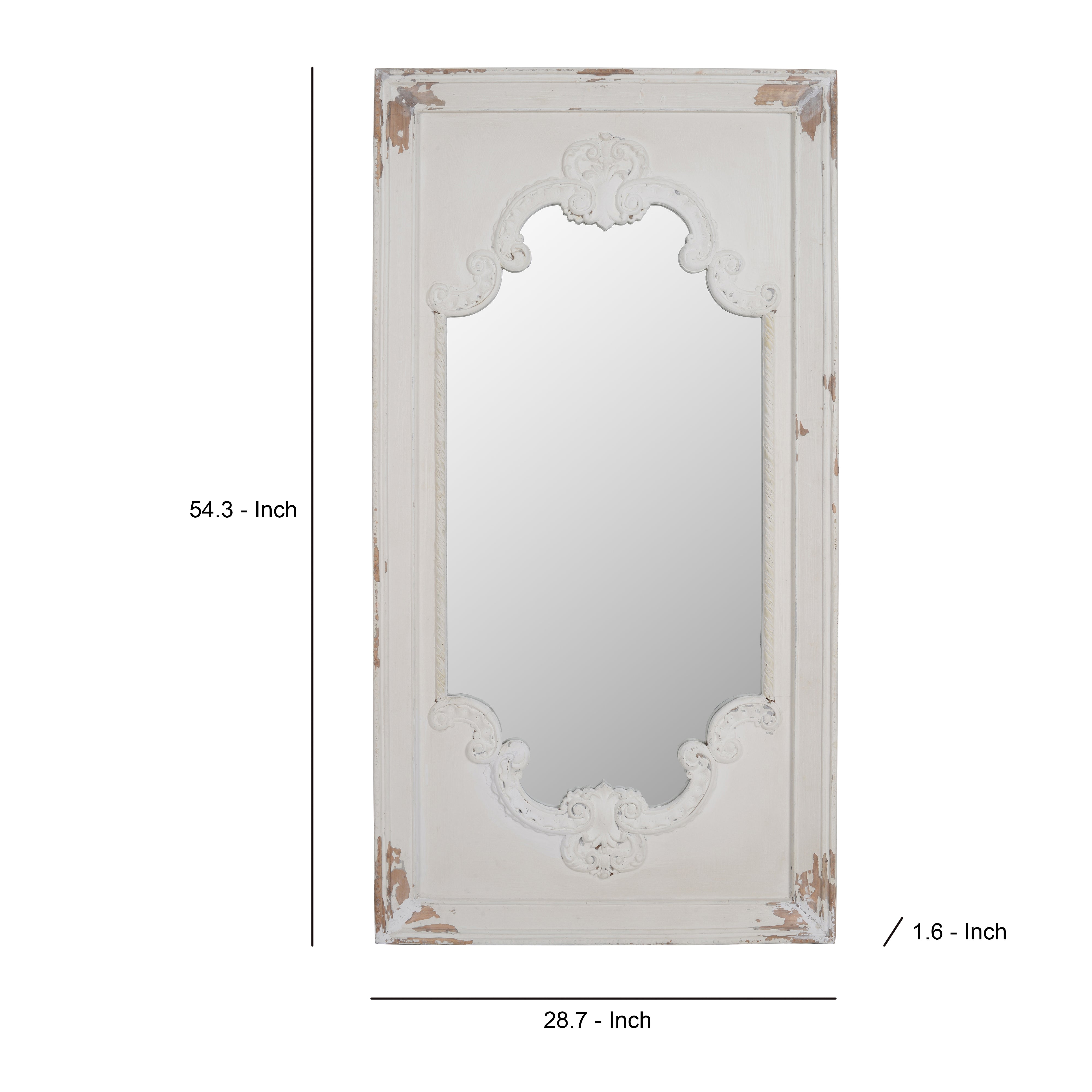 Wooden Rectangle Wall Mirror With Chipped Edges And Hook White-zoom-4
