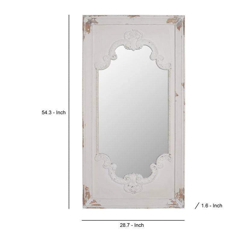 Wooden Rectangle Wall Mirror With Chipped Edges And Hook White-zoom-