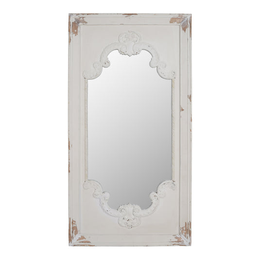 Wooden Rectangle Wall Mirror With Chipped Edges And Hook White