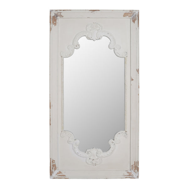 Wooden Rectangle Wall Mirror With Chipped Edges And Hook White