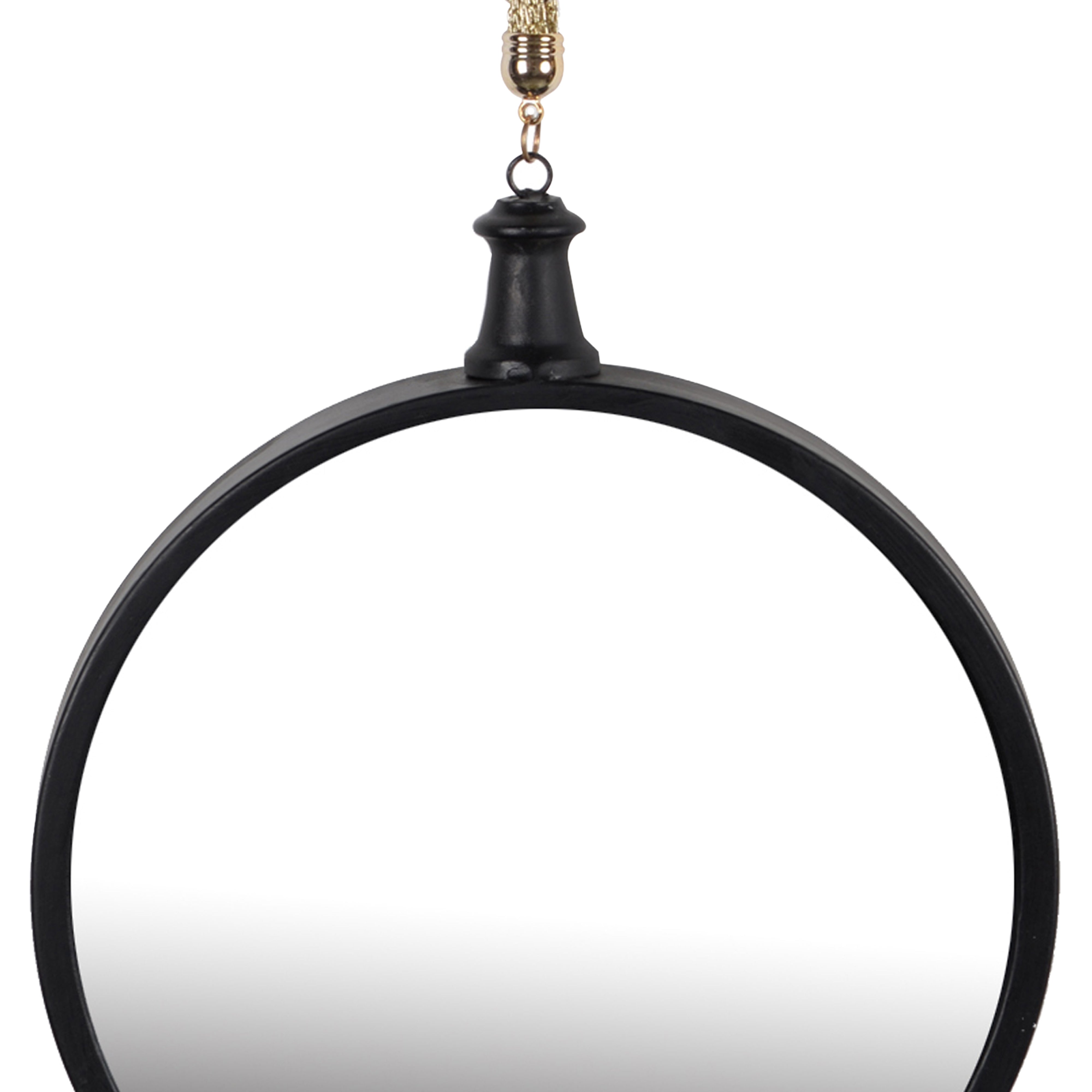 Round Metal Wall Mirror With Chain Hanger, Black And Gold