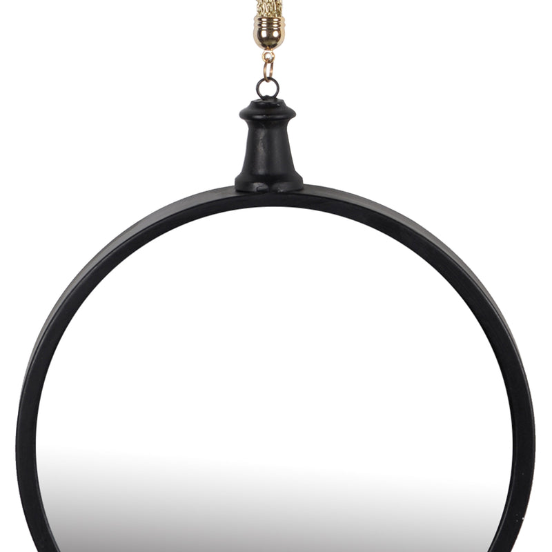 Round Metal Wall Mirror With Chain Hanger, Black And Gold-zoom-