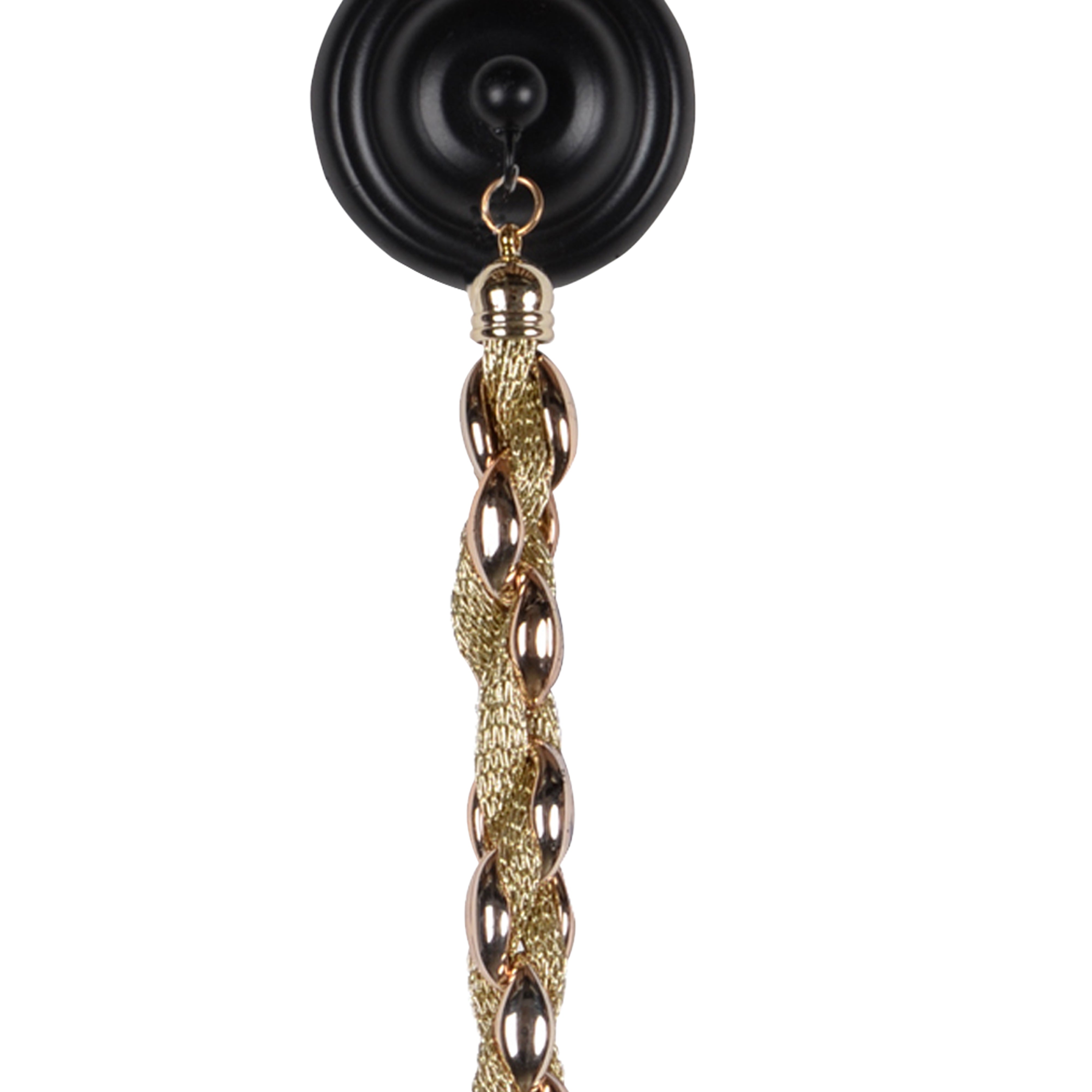 Round Metal Wall Mirror With Chain Hanger, Black And Gold-zoom-3