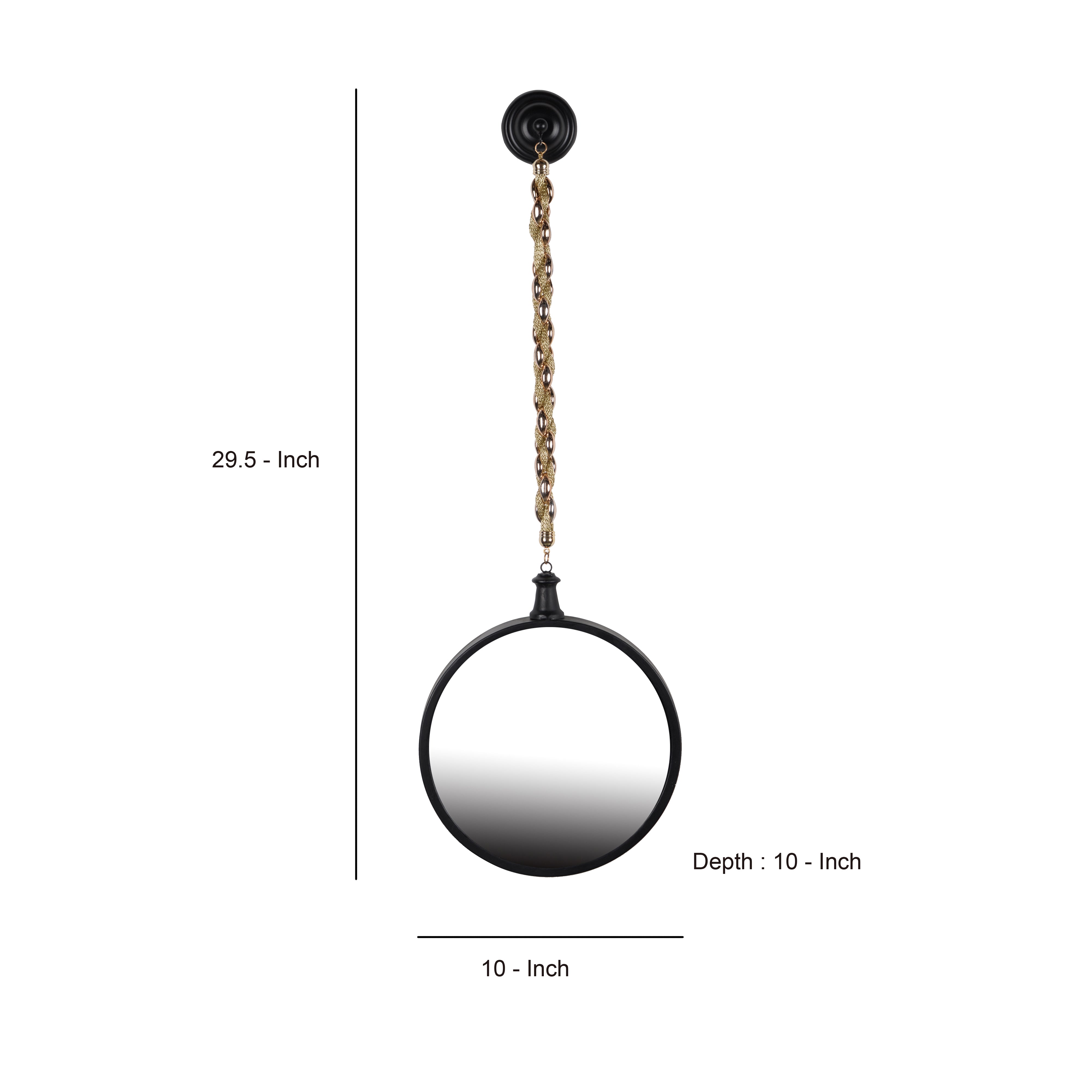 Round Metal Wall Mirror With Chain Hanger, Black And Gold-zoom-4