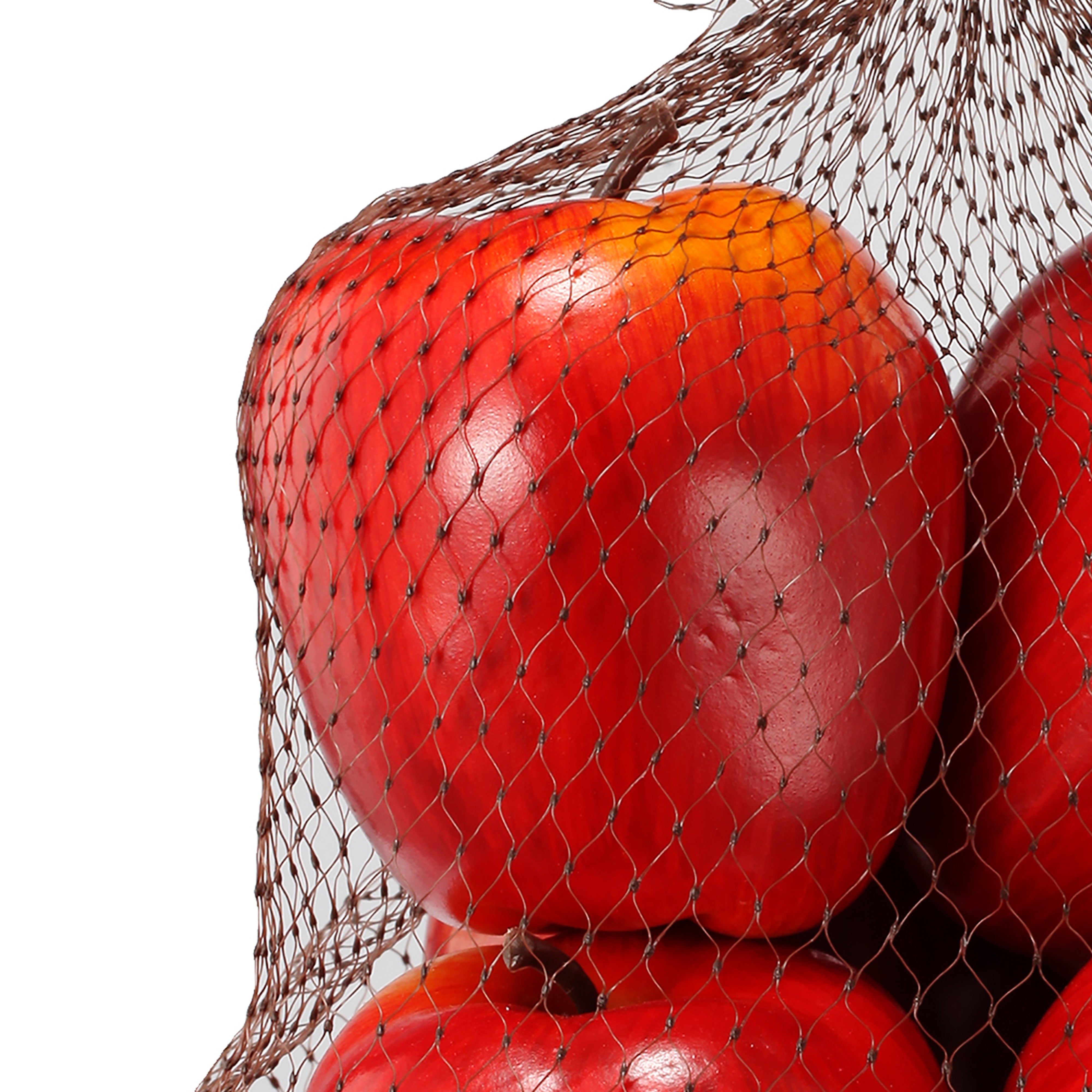 Decorative 6 Piece Artificial Apple In Plastic Net Bag Red