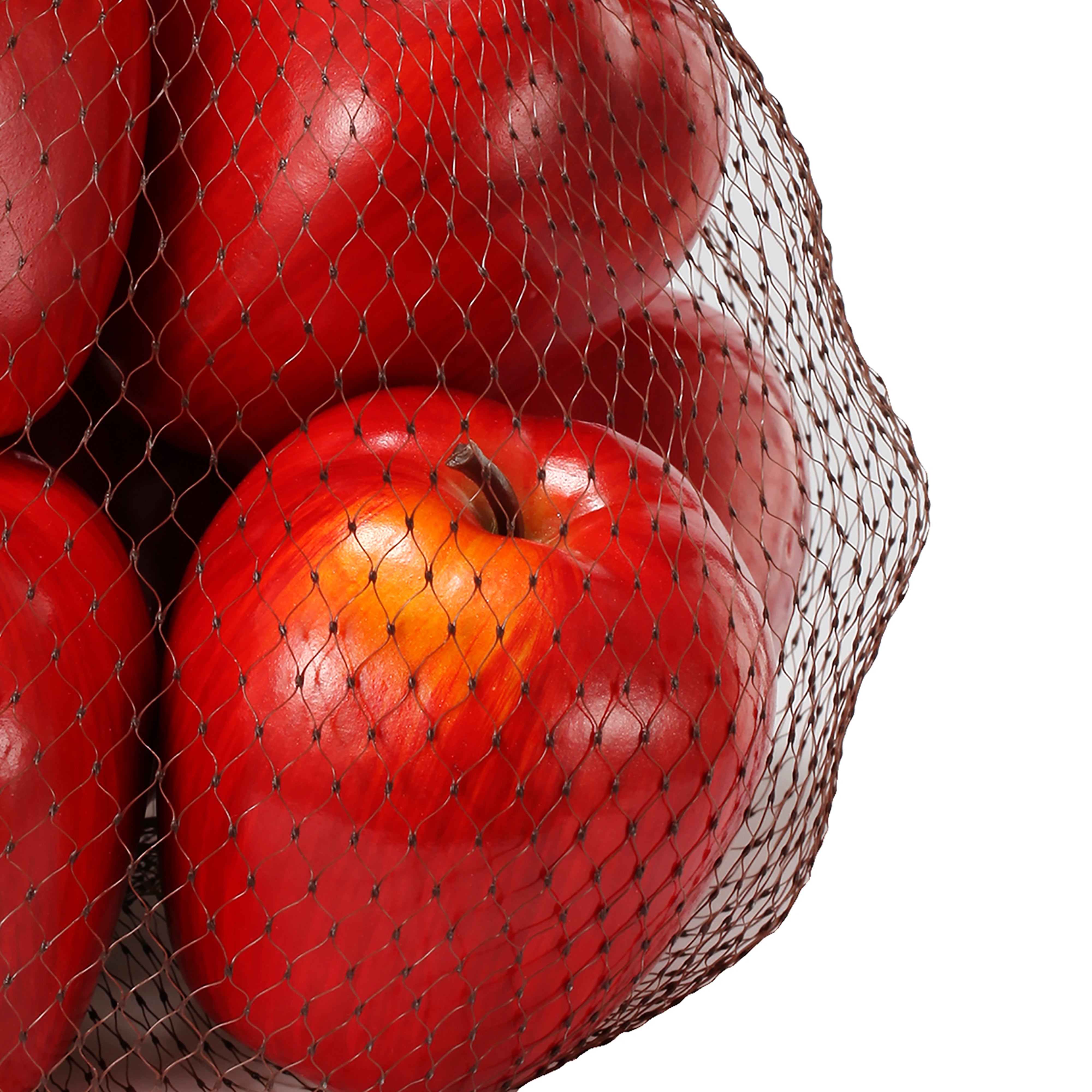 Decorative 6 Piece Artificial Apple In Plastic Net Bag Red-zoom-3