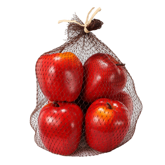 Decorative 6 Piece Artificial Apple In Plastic Net Bag Red