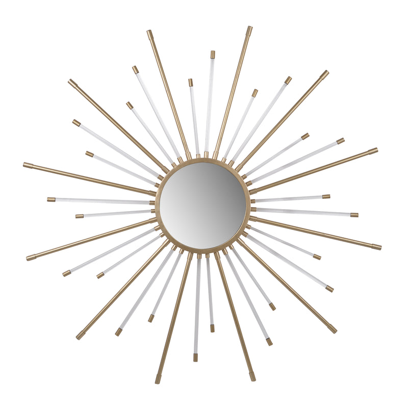 Iron Mirror With Sparkled Sunburst Design Large White And Gold-zoom-