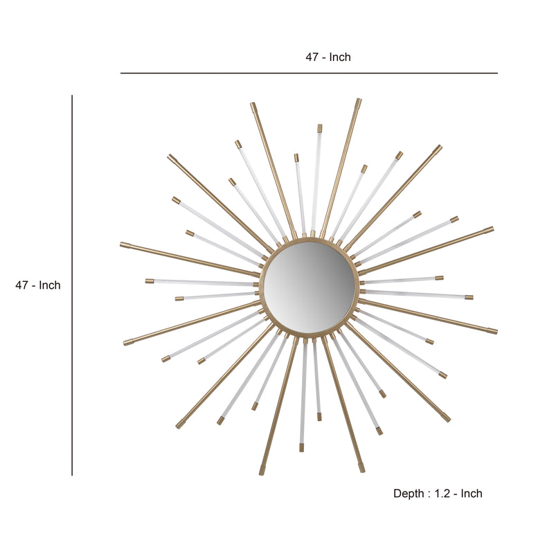Iron Mirror With Sparkled Sunburst Design Large White And Gold-zoom-