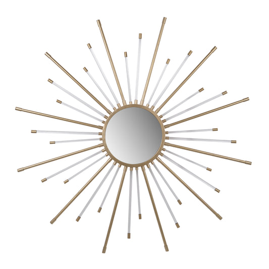 Iron Mirror With Sparkled Sunburst Design Large White And Gold