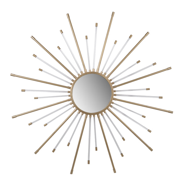 Iron Mirror With Sparkled Sunburst Design Large White And Gold