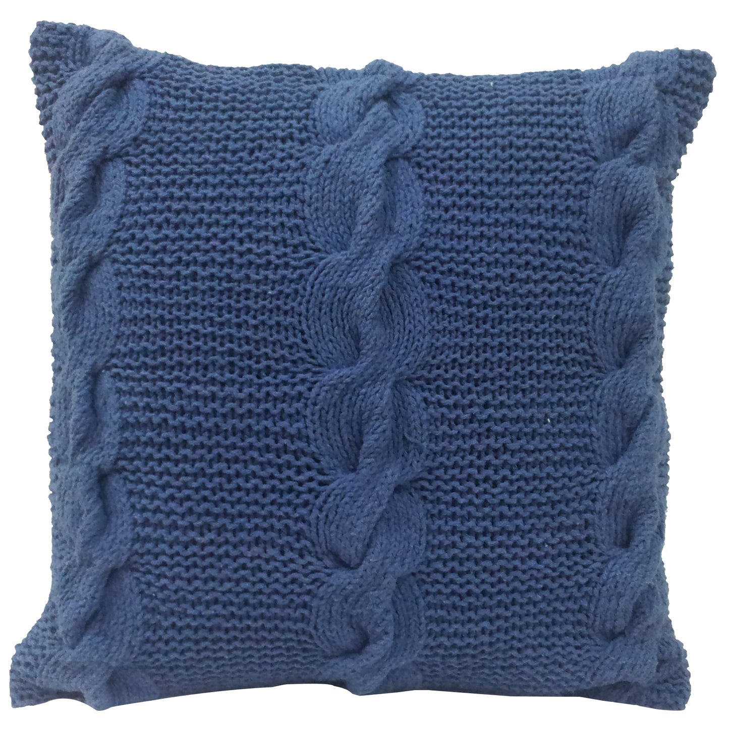 18 X 18 Inch Decorative Cable Knit Hand Woven Cotton Pillow Blue
