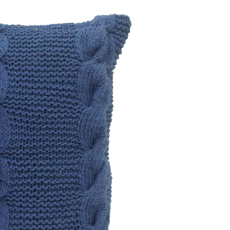 18 X 18 Inch Decorative Cable Knit Hand Woven Cotton Pillow Blue-zoom-