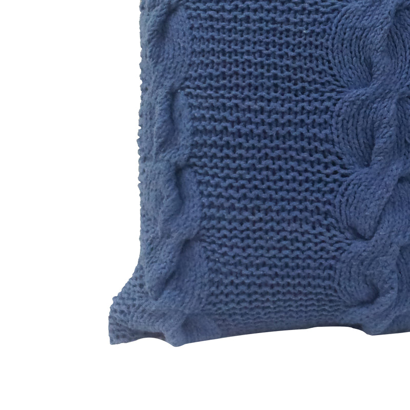 18 X 18 Inch Decorative Cable Knit Hand Woven Cotton Pillow Blue-zoom-