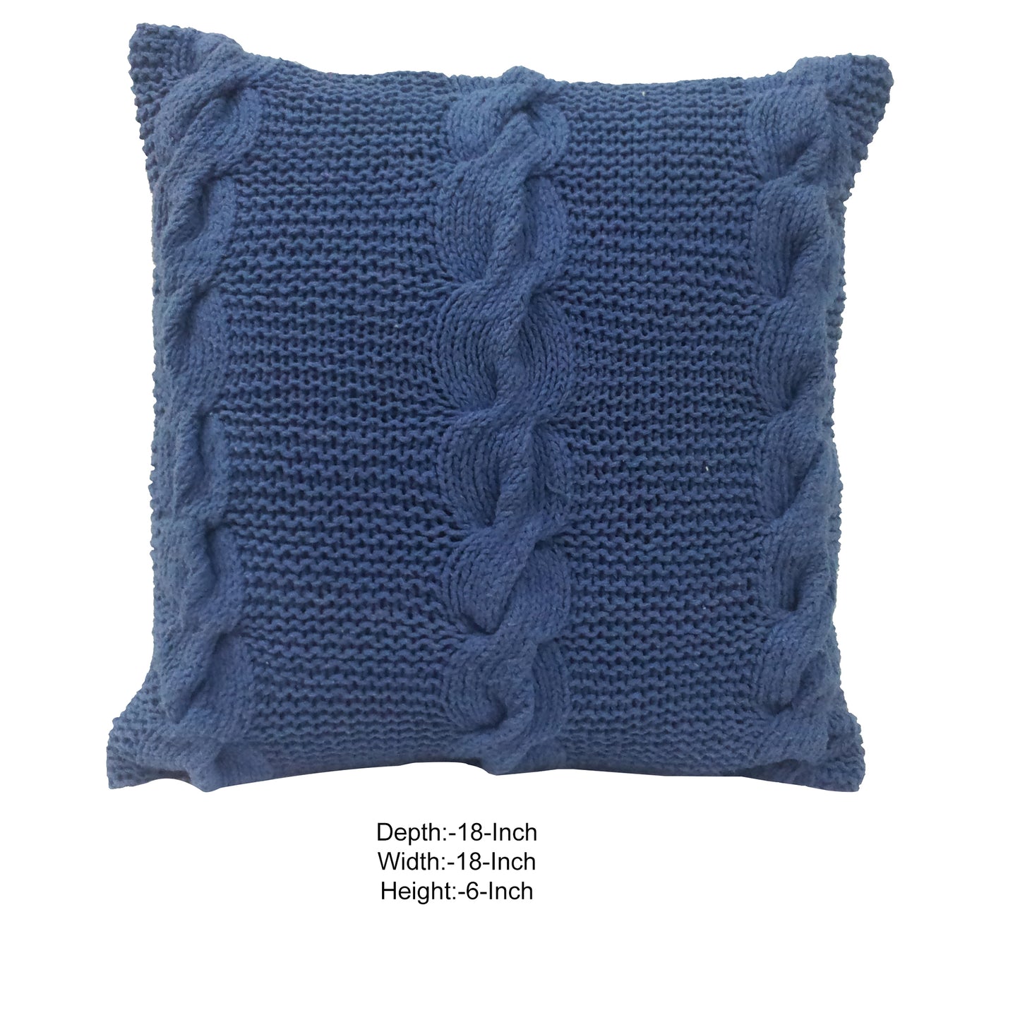 18 X 18 Inch Decorative Cable Knit Hand Woven Cotton Pillow Blue