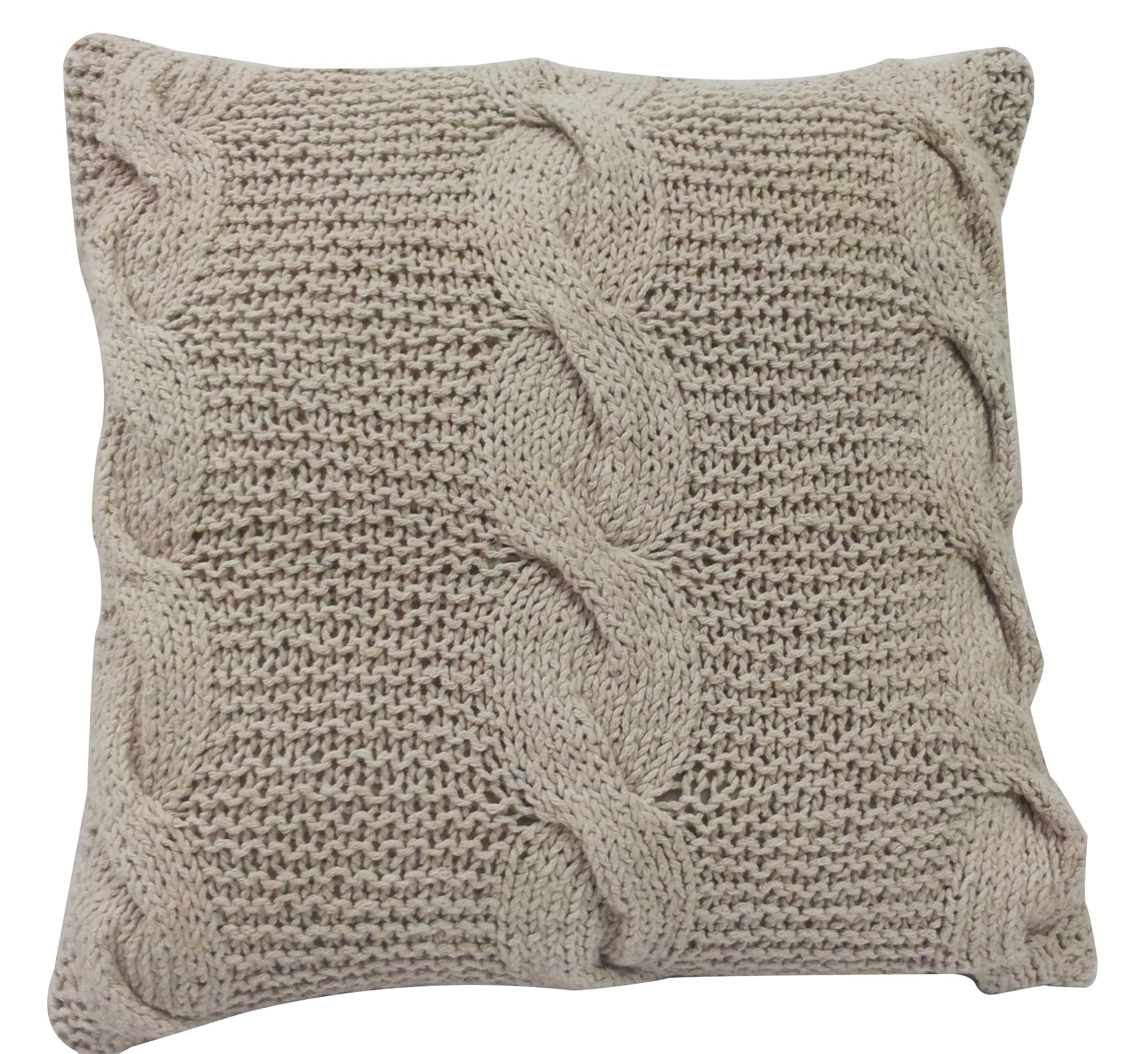 18 X 18 Inch Decorative Cable Knit Hand Woven Cotton Pillow Beige