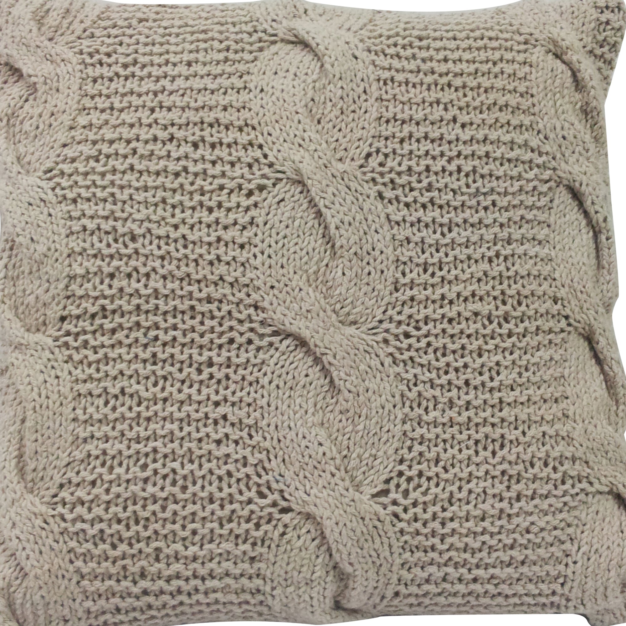 18 X 18 Inch Decorative Cable Knit Hand Woven Cotton Pillow Beige