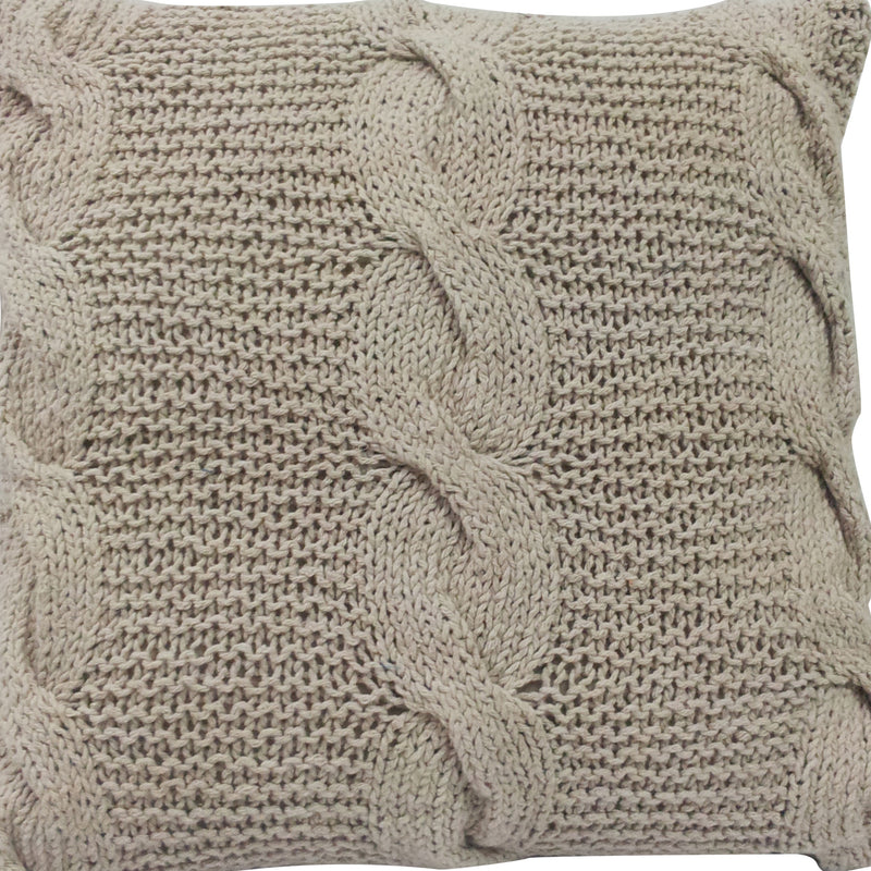 18 X 18 Inch Decorative Cable Knit Hand Woven Cotton Pillow Beige-zoom-