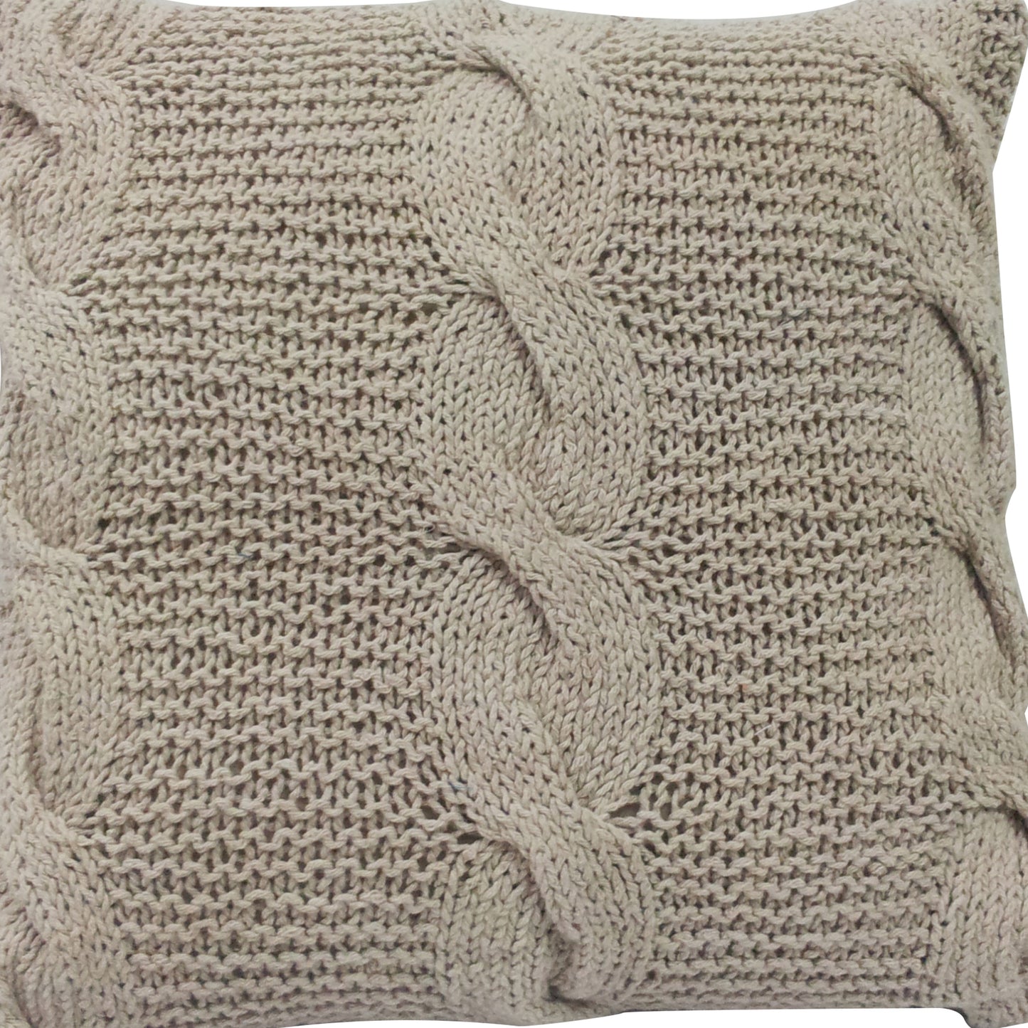 18 X 18 Inch Decorative Cable Knit Hand Woven Cotton Pillow Beige