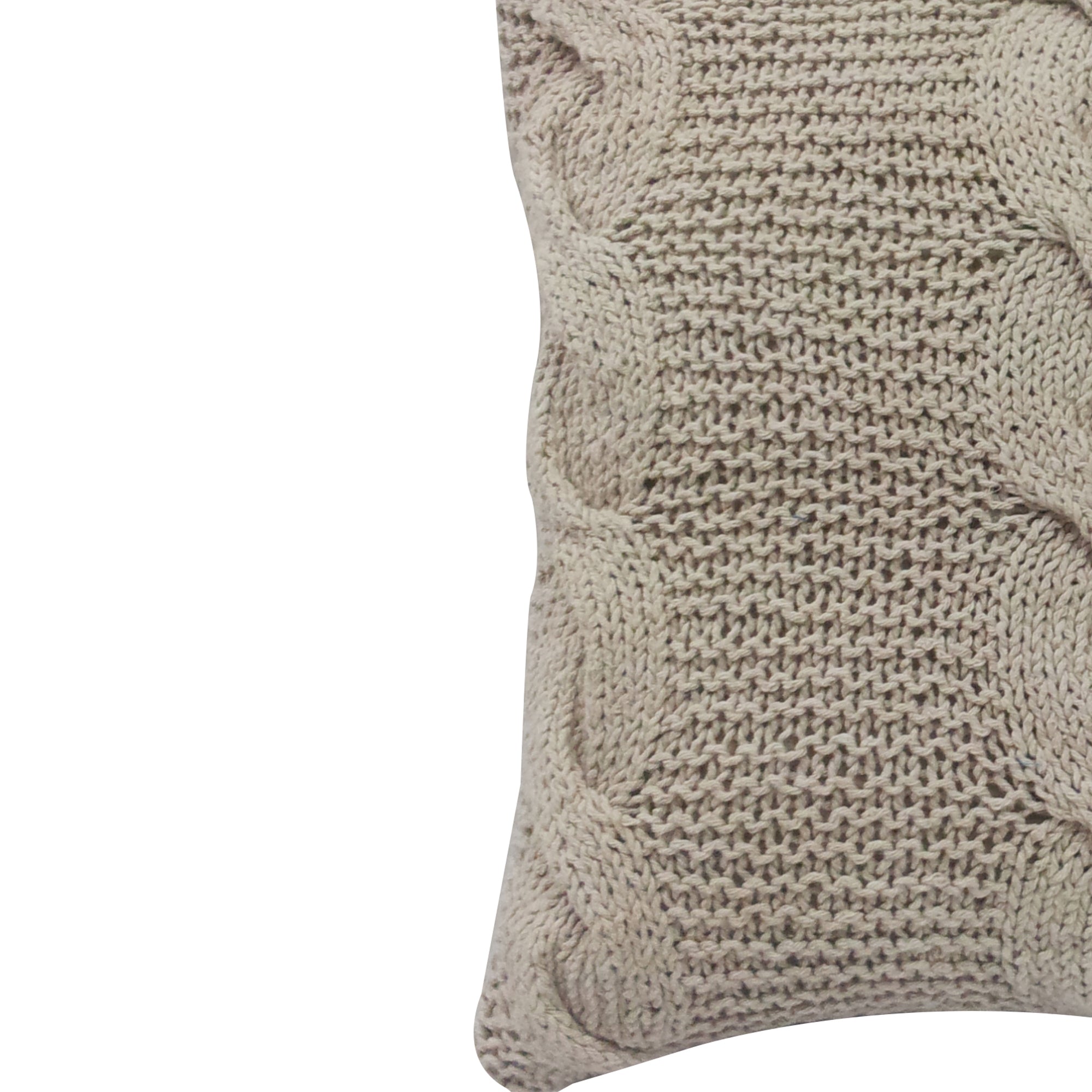18 X 18 Inch Decorative Cable Knit Hand Woven Cotton Pillow Beige-zoom-3