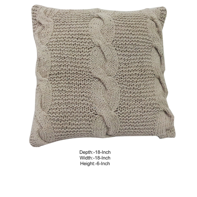 18 X 18 Inch Decorative Cable Knit Hand Woven Cotton Pillow Beige-zoom-