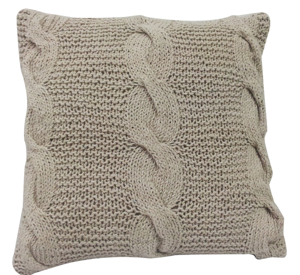 18 X 18 Inch Decorative Cable Knit Hand Woven Cotton Pillow Beige