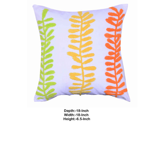 18 X 18 Inch Decorative Cotton Pillow With Sprig Pattern Multicolor