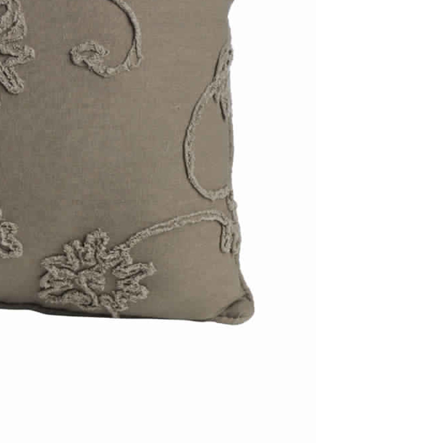 25 X 15.5 Inch Decorative Cotton Pillow With Floral Embroidery Gray