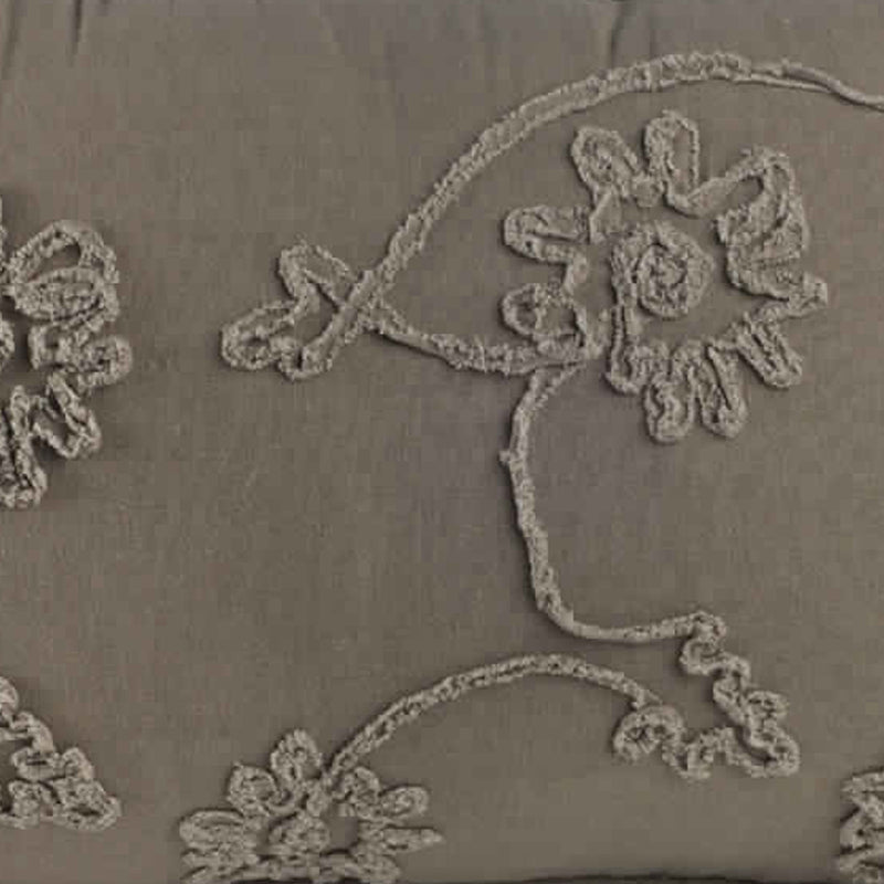 25 X 15.5 Inch Decorative Cotton Pillow With Floral Embroidery Gray-zoom-