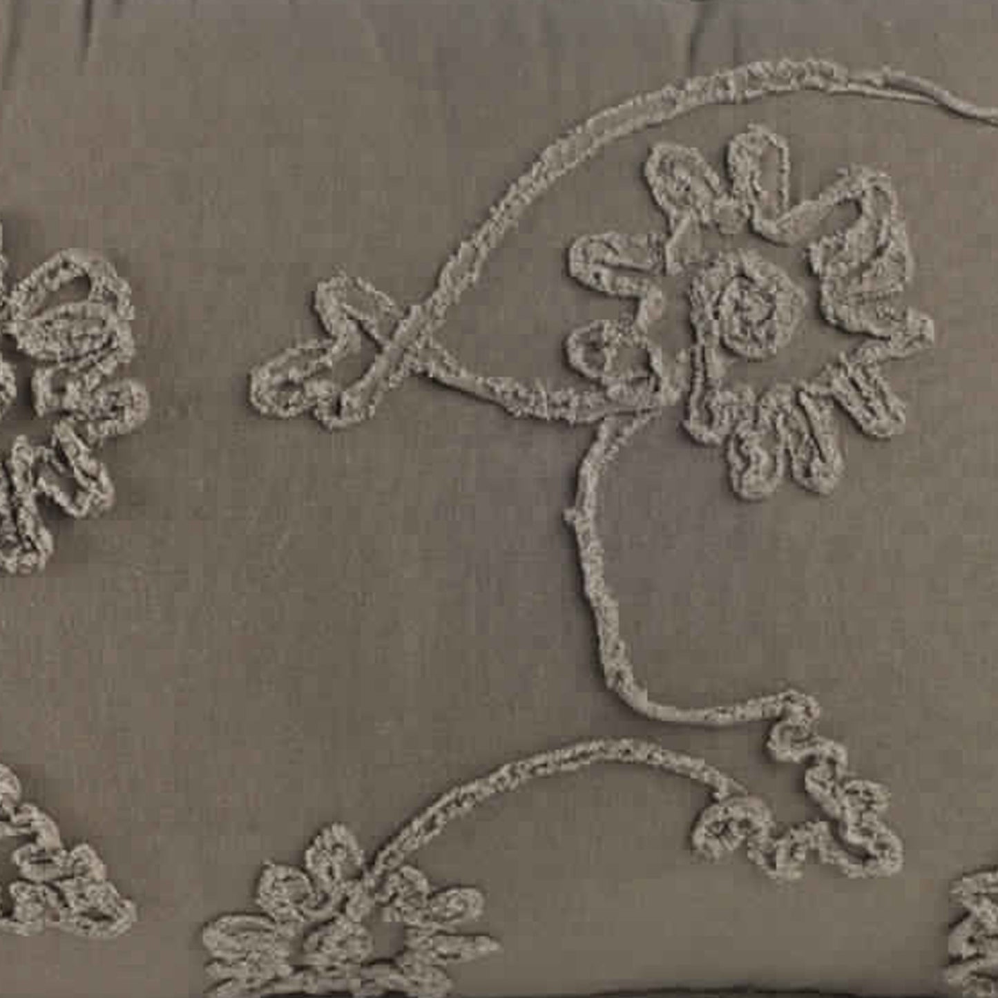 25 X 15.5 Inch Decorative Cotton Pillow With Floral Embroidery Gray