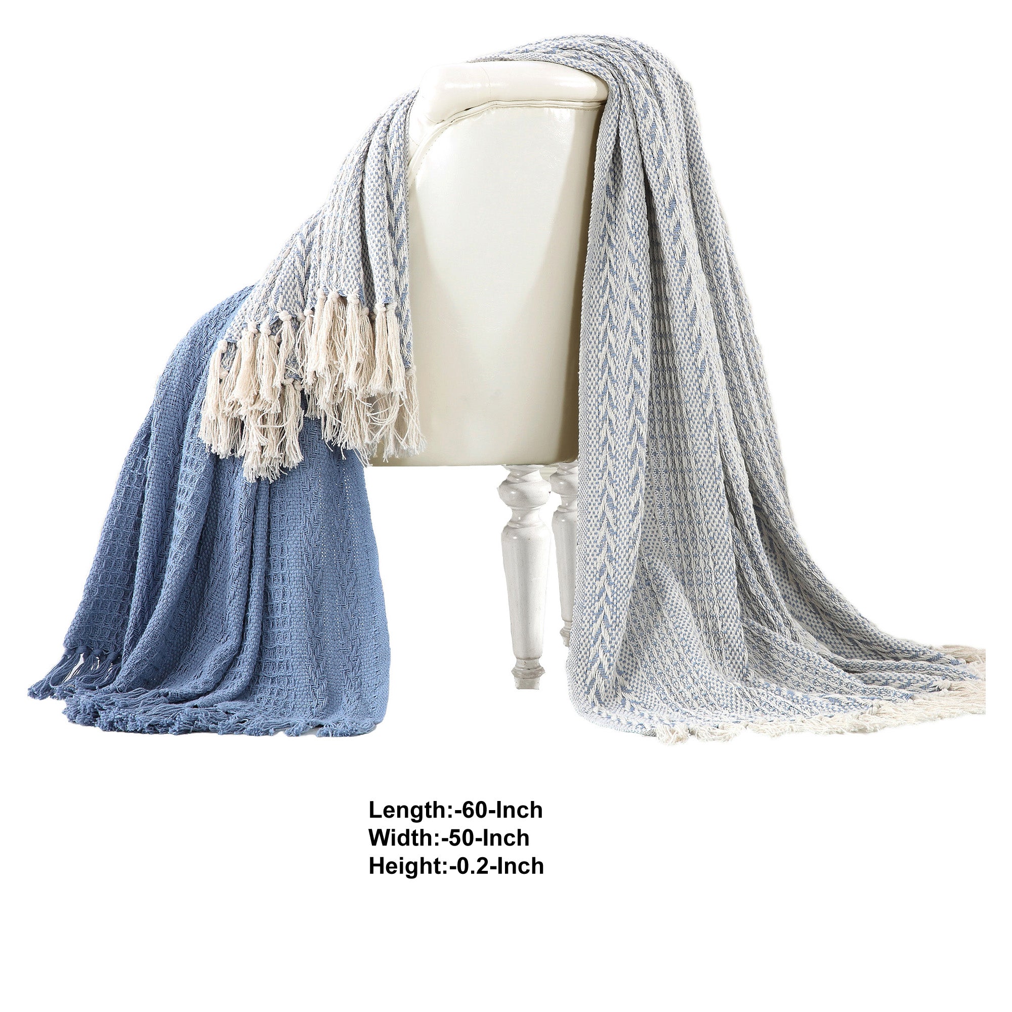 Latina Cotton Throw With Decorative Fringe Set Of 2 Blue-zoom-2