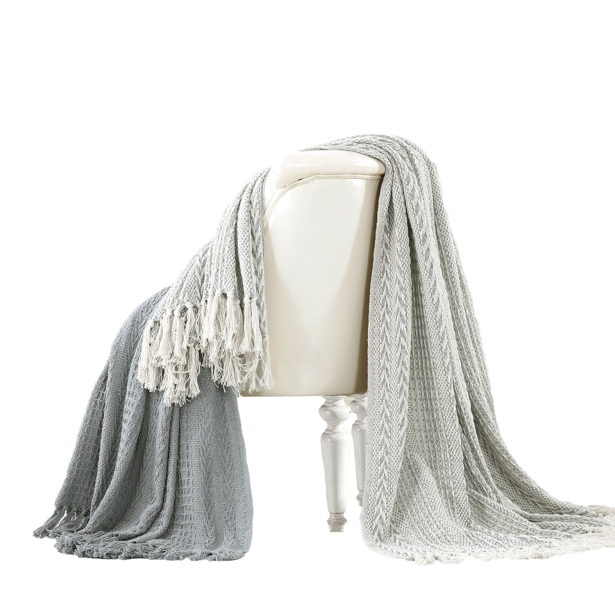 Latina Cotton Throw With Decorative Fringe Gray Set Of 2-zoom-1