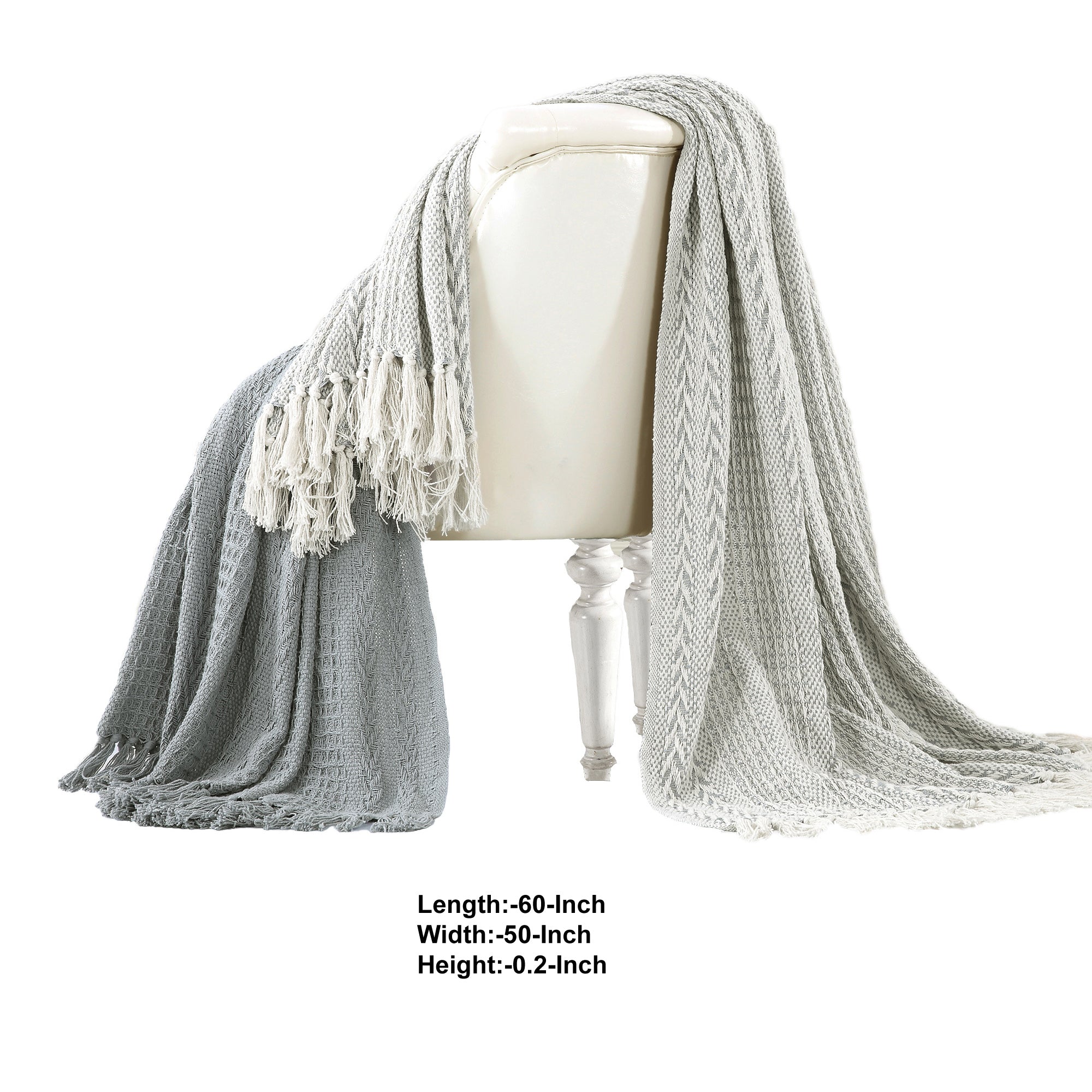 Latina Cotton Throw With Decorative Fringe Gray Set Of 2-zoom-2