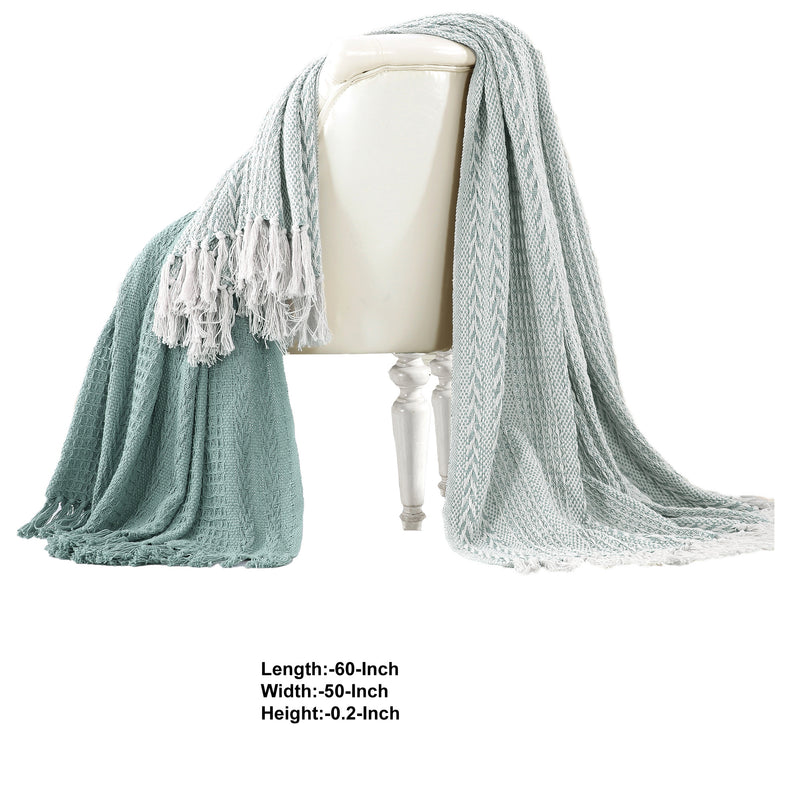 Latina Cotton Throw With Decorative Fringe Aqua Blue Set Of 2-zoom-