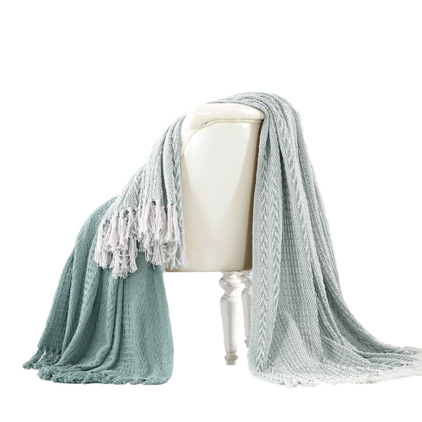 Latina Cotton Throw With Decorative Fringe Aqua Blue Set Of 2