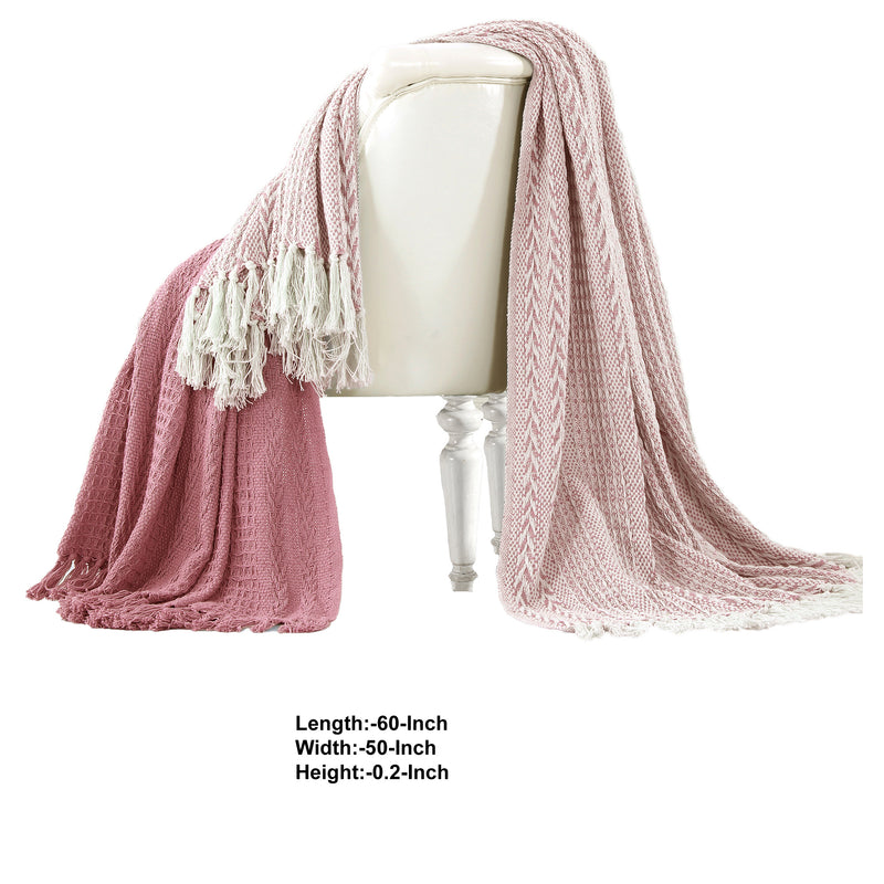 Latina Cotton Throw With Decorative Fringe Pink Set Of 2-zoom-