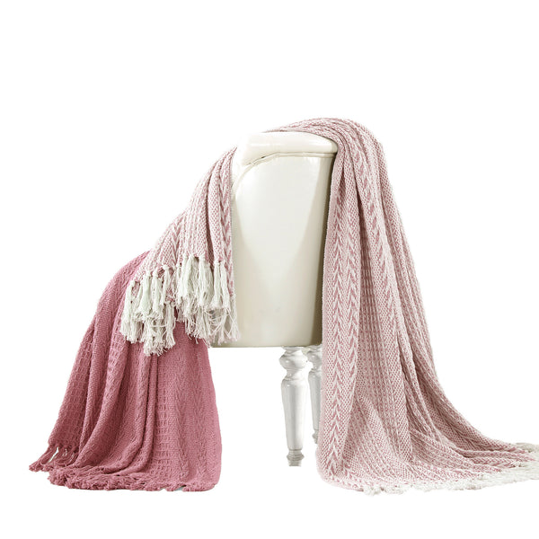 Latina Cotton Throw With Decorative Fringe Pink Set Of 2