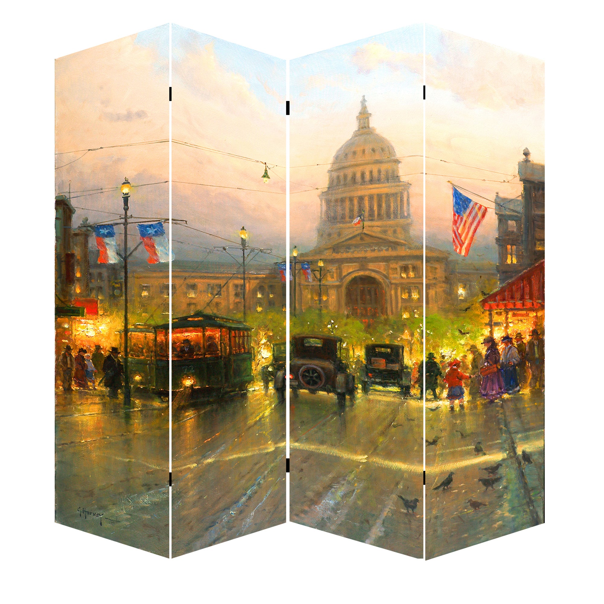 Capitol Hill Street Print Canvas 4 Panel Room Divider , Multicolor-zoom-1