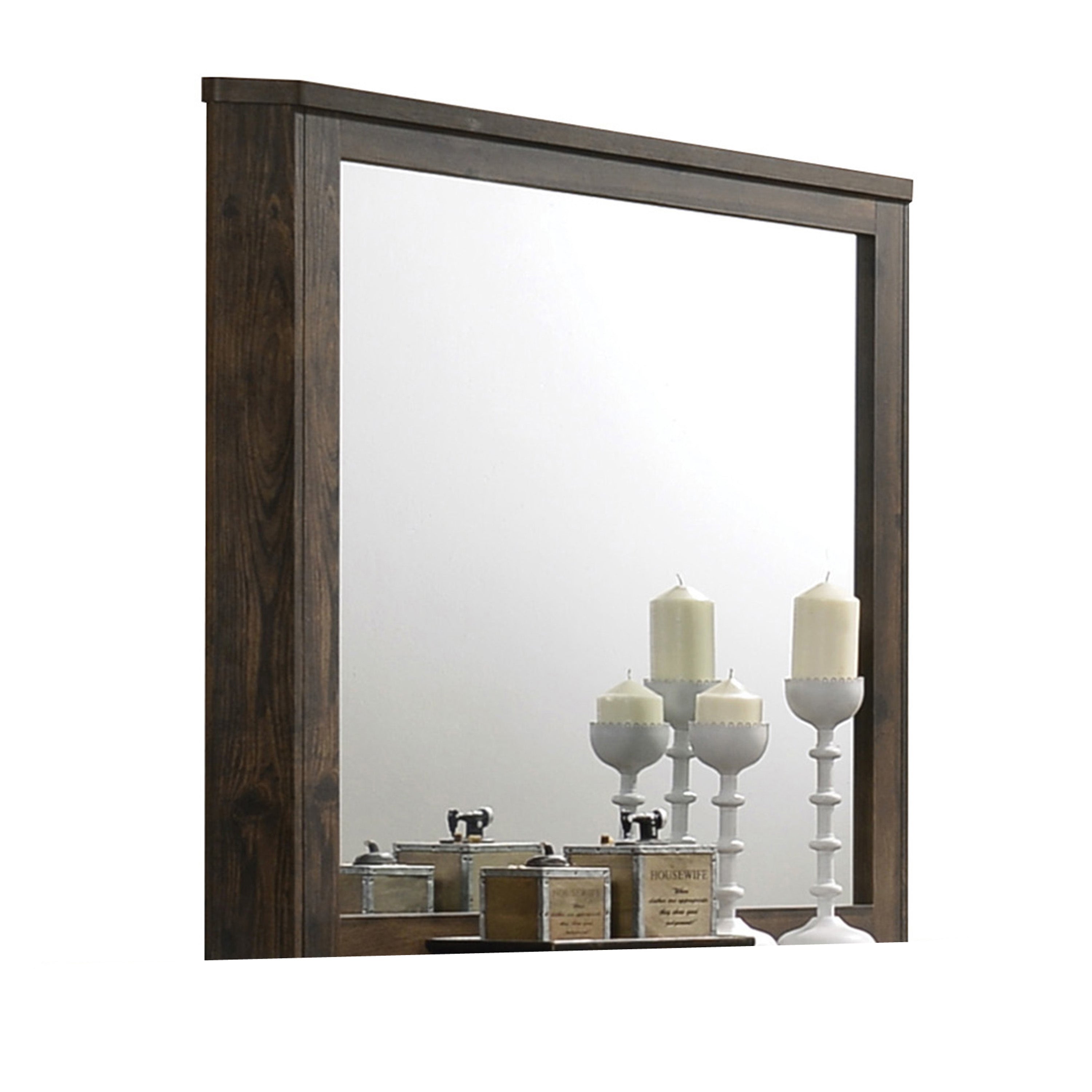 Transitional Style Wooden Decorative Mirror With Grooved Panels Brown