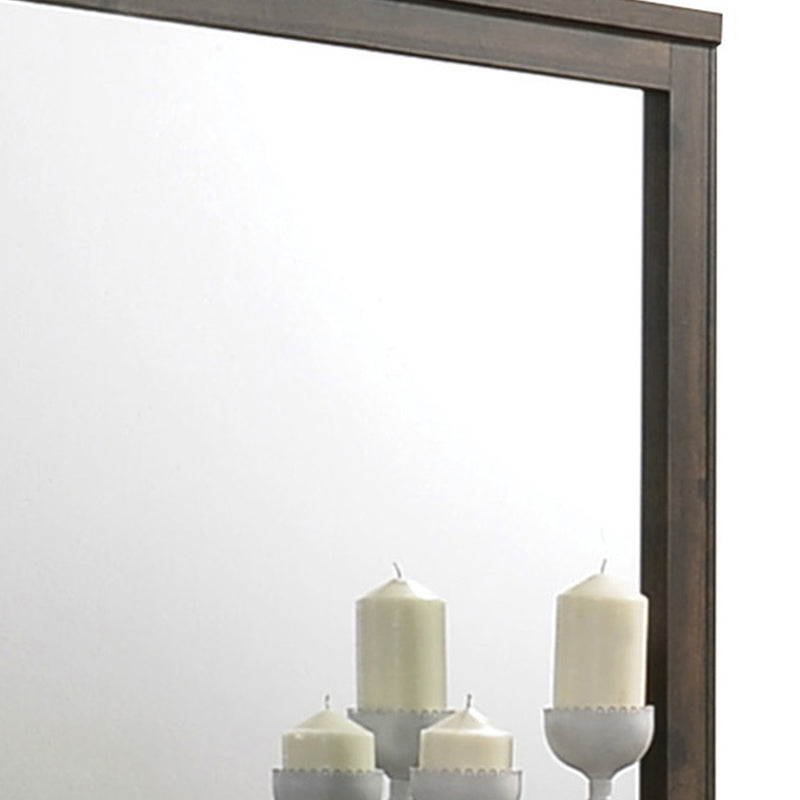 Transitional Style Wooden Decorative Mirror With Grooved Panels Brown-zoom-